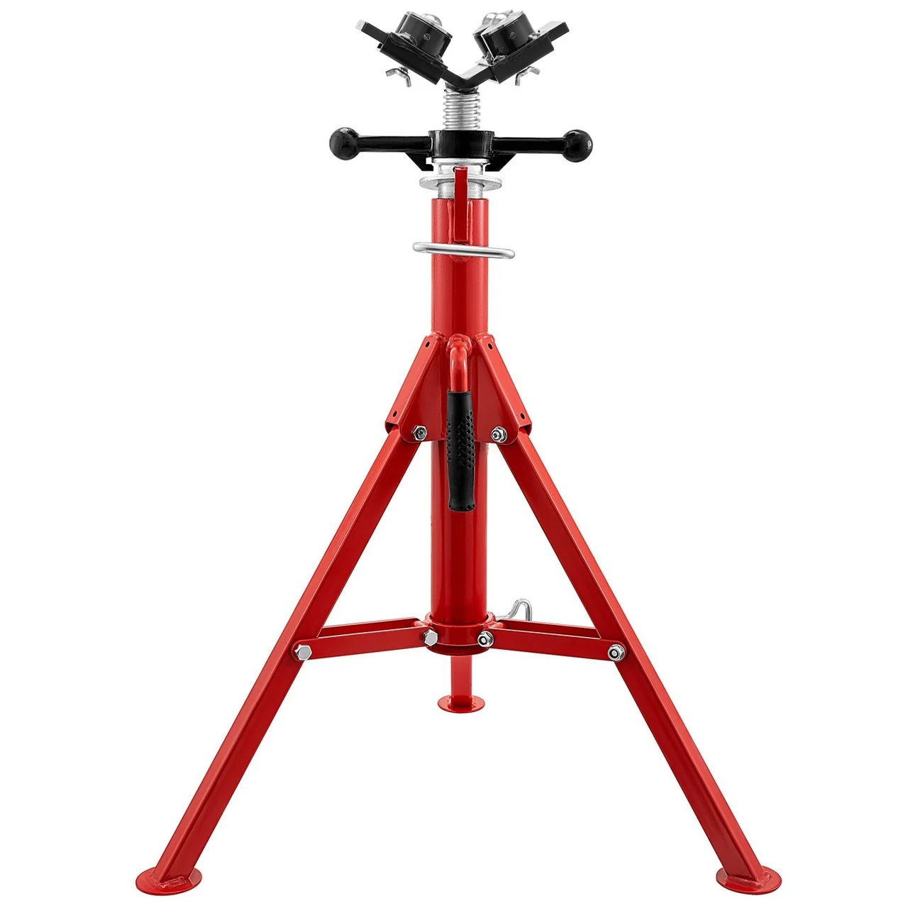 Pipe Jack Stand with 4-Ball Transfer V-Head 6mm Thickness and Folding Legs 1500LB Welding Pipe Stand Adjustable Height 28-52IN 1107S-type Pipe Jacks for Welding