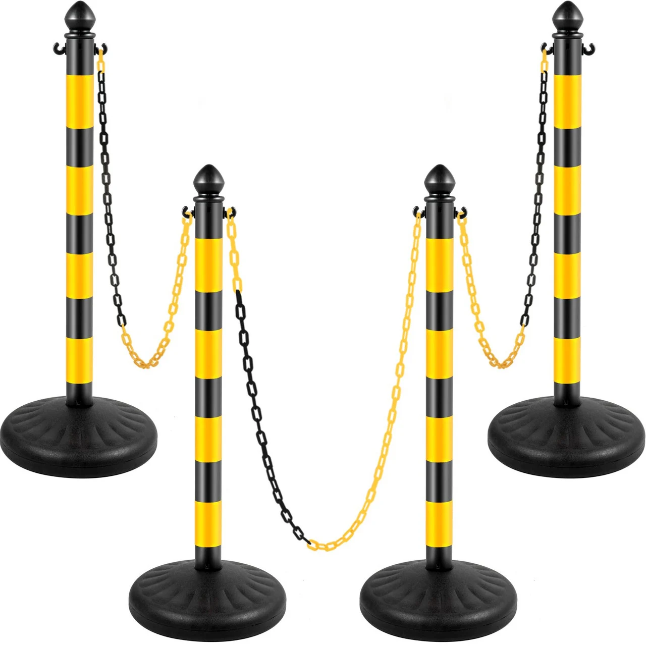 Plastic Stanchion, 4pcs Chain Stanchion, Outdoor Stanchion w/ 4 x 39.5in Long Chains, PE Plastic Crowd Control Barrier for Warning/Crowd Control at Garage, Construction Lot, Driveway, Elevator