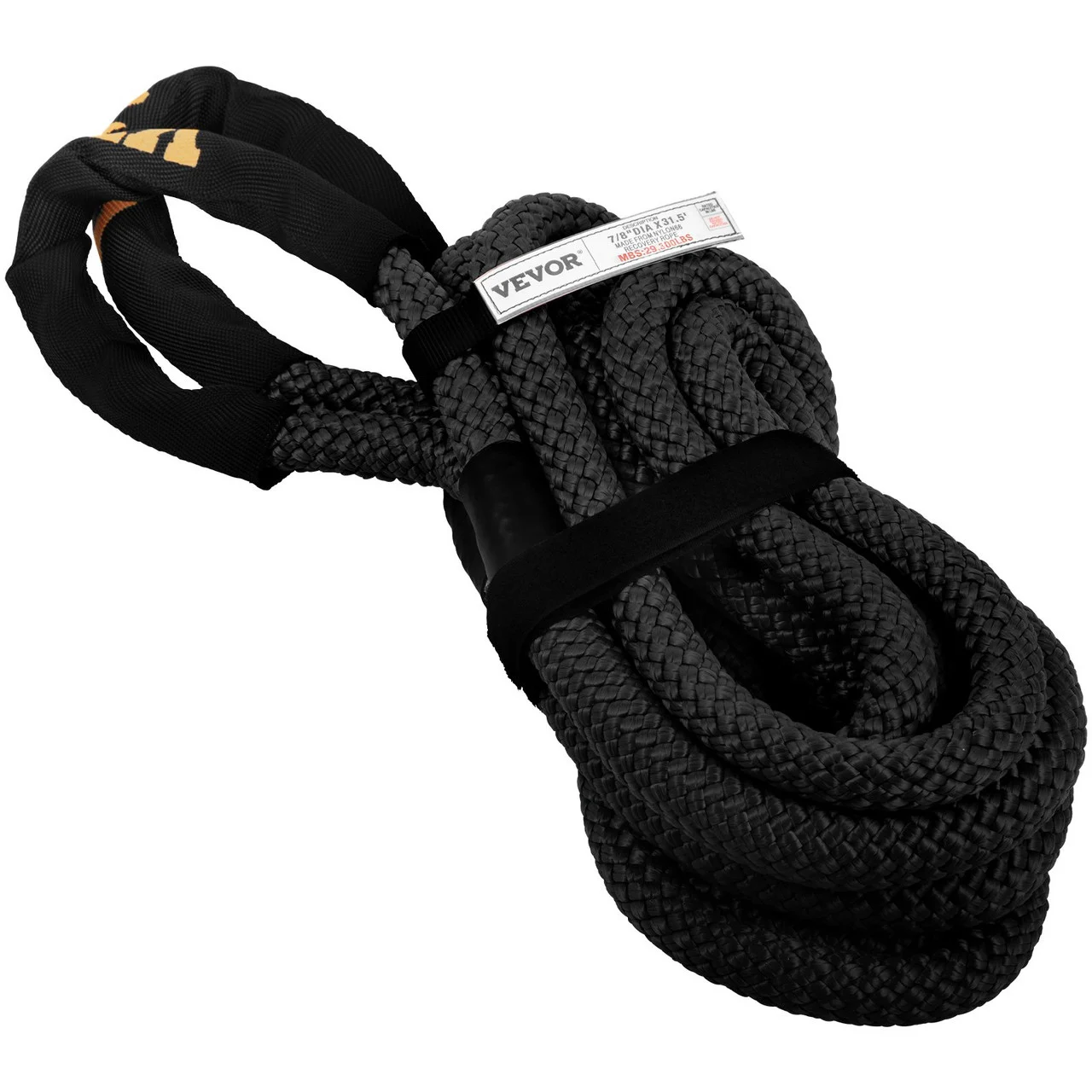 7/8" x 31.5' Kinetic Recovery Rope, 29,300 lbs, Heavy Duty Nylon Double Braided Kinetic Energy Rope w/ Loops and Protective Sleeves, for Truck Off-Road, Carry Bag Included, Black