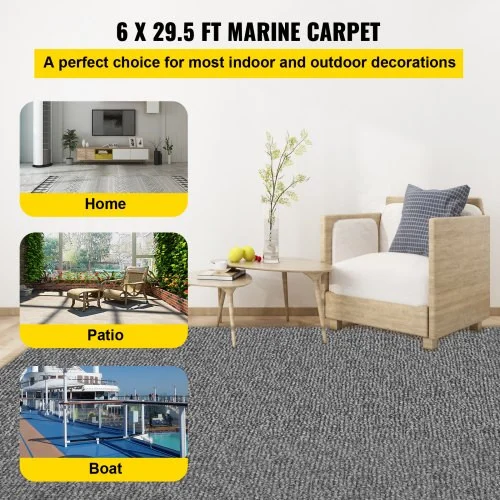 Gray Marine Carpet 6 ft x 29.5 ft, Boat Carpet Rugs, Indoor Outdoor Rugs for Patio Deck Anti-Slide TPR Water-Proof Back Outdoor Marine Carpeting Outdoor Carpet