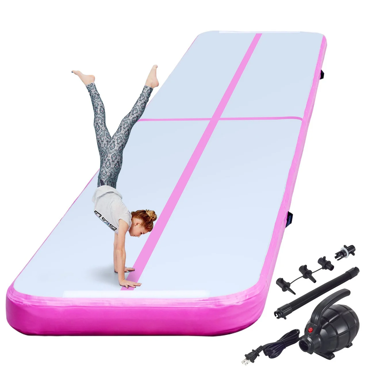 16ft Inflatable Air Gymnastic Mat, 4 inches Thickness Air Tumble Track with Electric Air Pump,Dubrable Material Air Mat for Home Use / Training /Cheerleading / Yoga / Water,Pink