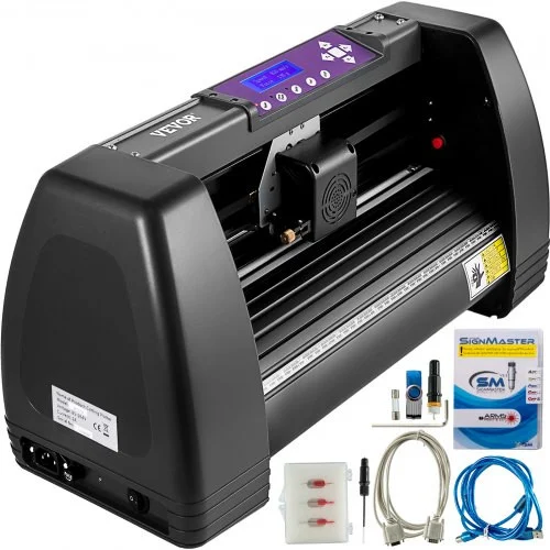 Vinyl Cutter, 14 in / 375 mm Vinyl Plotter, Off-line Cutting Machine w/LCD, Desktop Design, Adjustable Force and Speed for Sign Making Plotter Cutter, Available with COM, USB and U-Disk 3 Ports