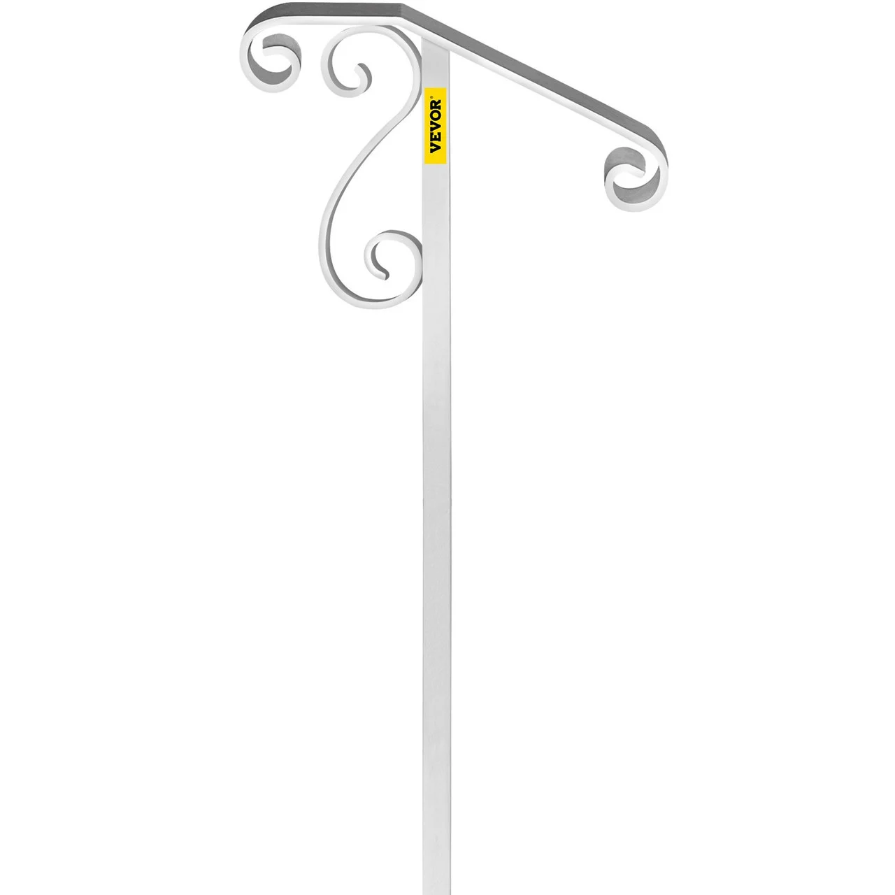 Handrails for Outdoor Steps, Fit 1 or 2 Steps Outdoor Stair Railing, Single Post Wrought Iron Handrail Flower Design, White Porch Railings for Concrete Steps or Wooden Stairs Without Base (Discontinue)