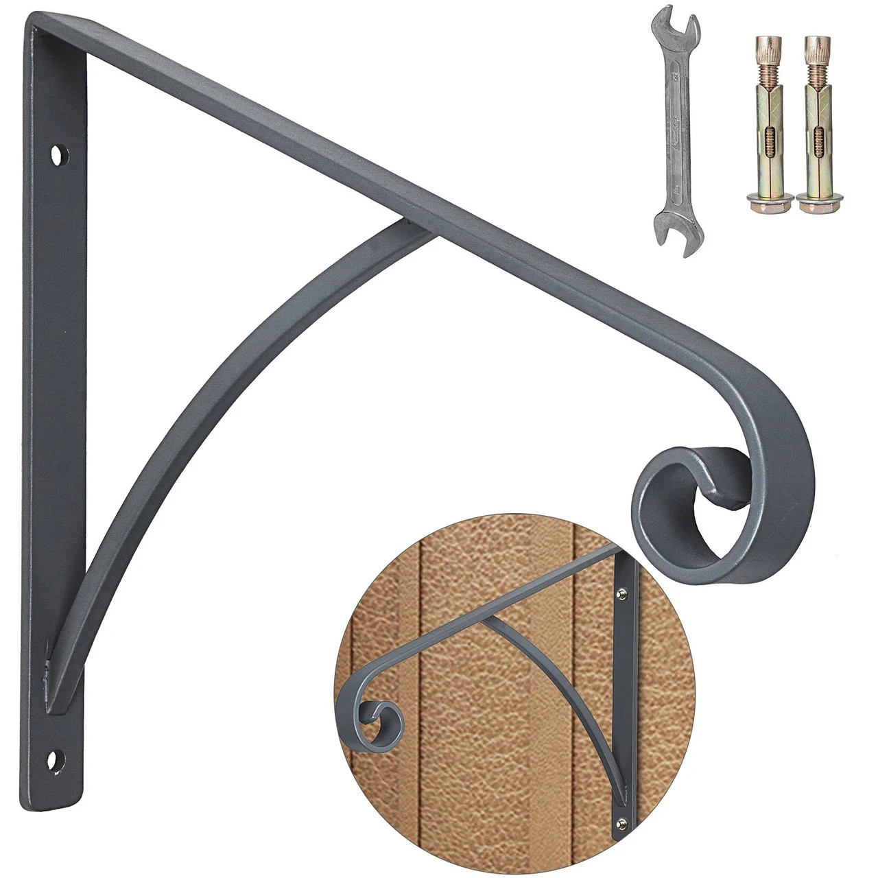 Wrought Iron Handrail Wall Mounted Hand Railing, Gray