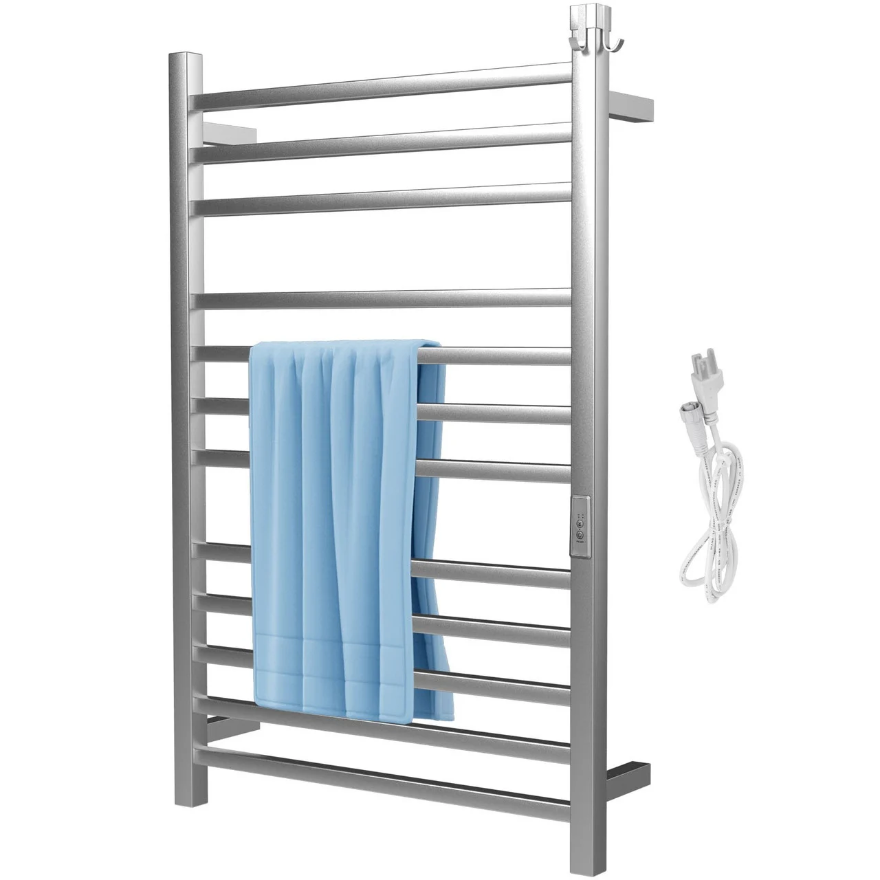 Heated Towel Rack, 12 Bars Design, Polishing Brushed Stainless Steel Electric Towel Warmer with Built-in Timer, Wall-Mounted for Bathroom, Plug-in/Hardwired, UL Certificated, Silver