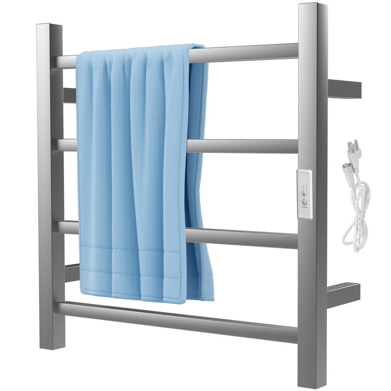 Heated Towel Rack, 4 Bars Design, Polishing Brushed Stainless Steel Electric Towel Warmer with Built-in Timer, Wall-Mounted for Bathroom, Plug-in/Hardwired, UL Certificated, Silver