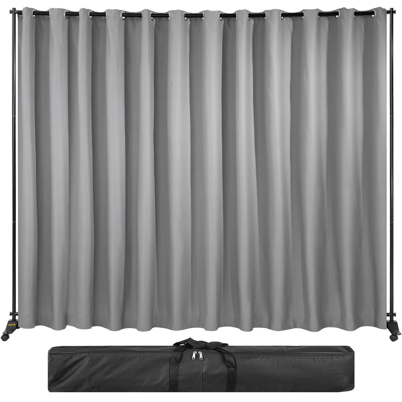 Room Divider Kit, 8 ft x 10 ft, 4 Rolling Wheels Curtain Divider Stand, Aluminum Alloy Frame, Blackout Curtain & Portable Oxford Bag Included, Expandable Room Divider for Office (Silver)