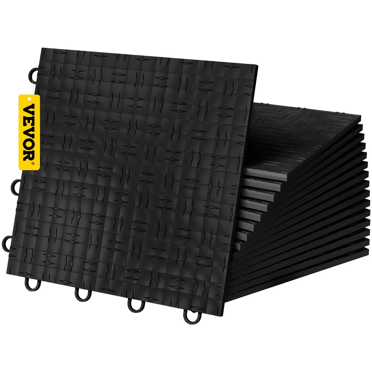 Garage Tiles Interlocking, 12'' x 12'', 25 pcs, Black Garage Floor Covering Tiles, Non-Slip Diamond Plate Garage Flooring Tiles, Support up to 55,000 lbs for Basements, Gyms, Repair Shops