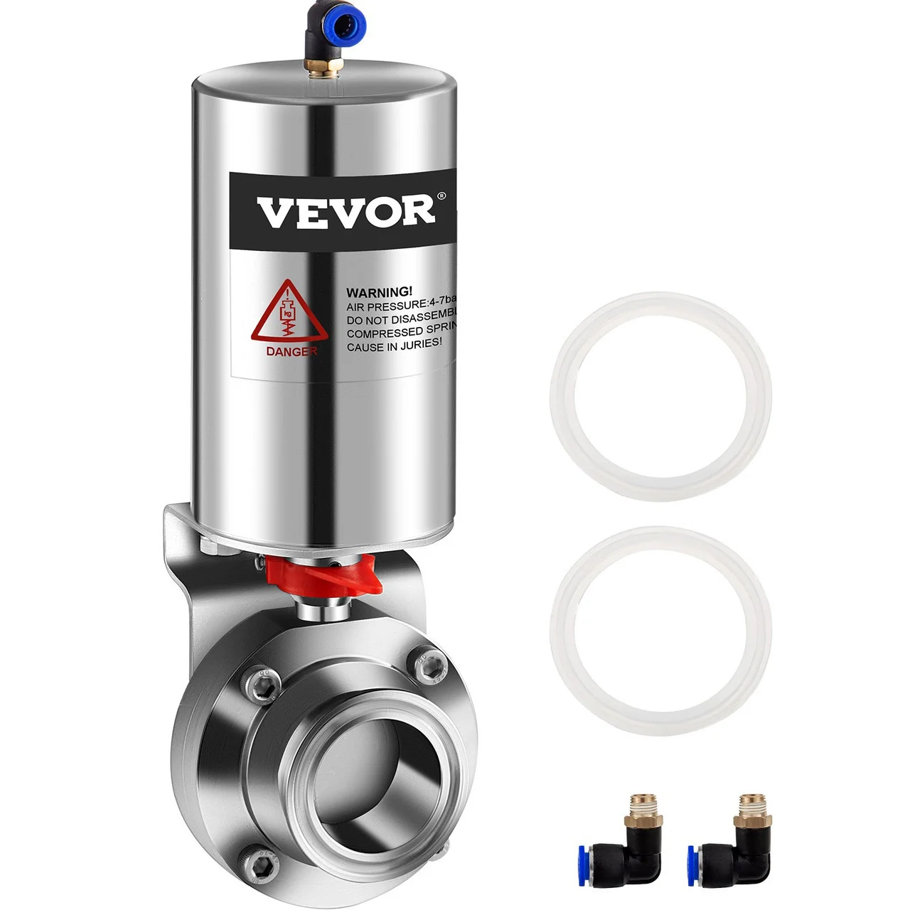 Pneumatic Butterfly Valve, 1" Pneumatic Sanitary Valve, Heavy-Duty 304 Stainless Steel Tri Clamp Pneumatic Valve, Silicone Seal Pneumatic Butterfly with Pneumatic Actuator Clamp Single Acting