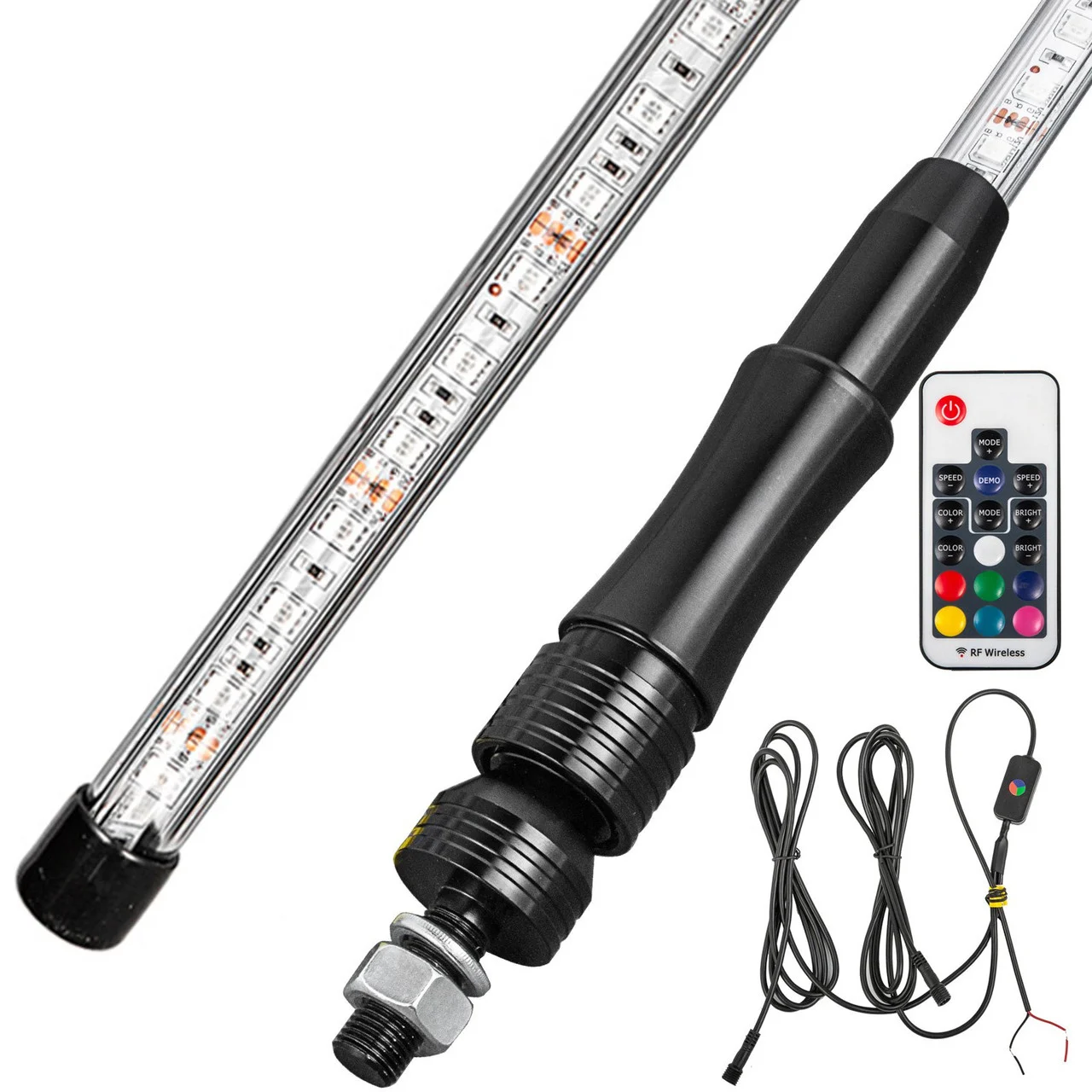 2PC 3FT LED Whip Lights RGB Color Lighted Whips for UTV ATV 20 Colors,5 Levels,23 Modes,10 Speed Options,Weatherproof,Off-Road Whip RF Wireless Remote for UTV ATV Polaris Accessories RZR