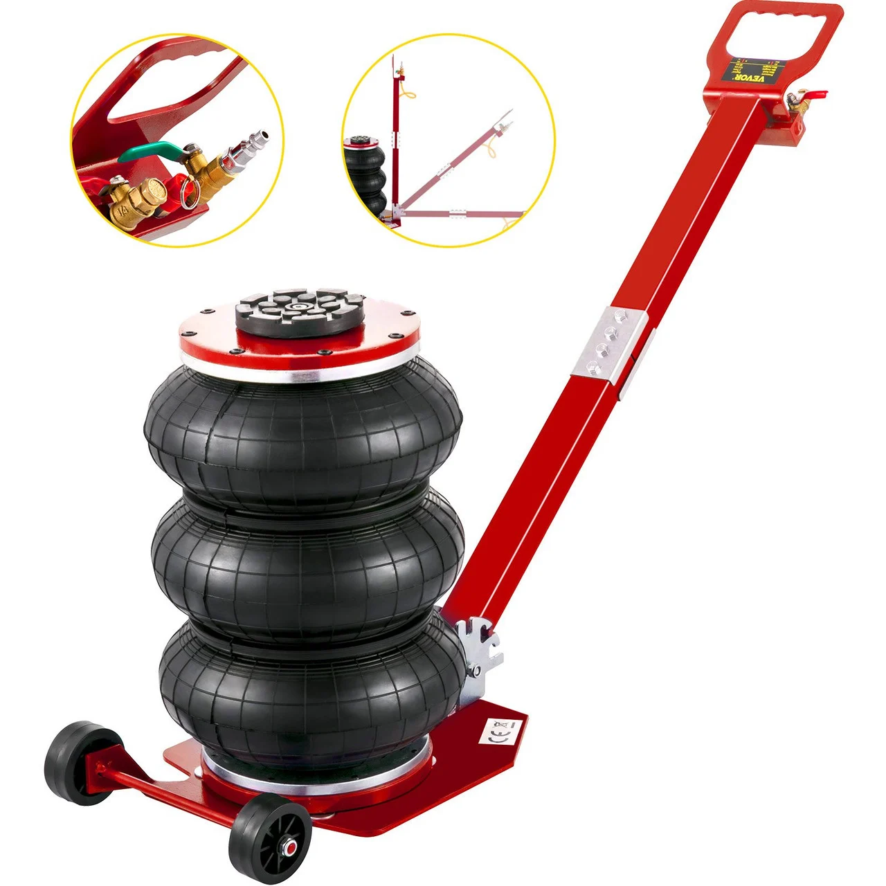 Bag Air Jack 6600lbs Capacity, Folding Rod Fast Lifting, Pneumatic Jack Quick Lift 3T, Pneumatic Car Jack with Two Wheels for Quick Car Lifting Jack Repair