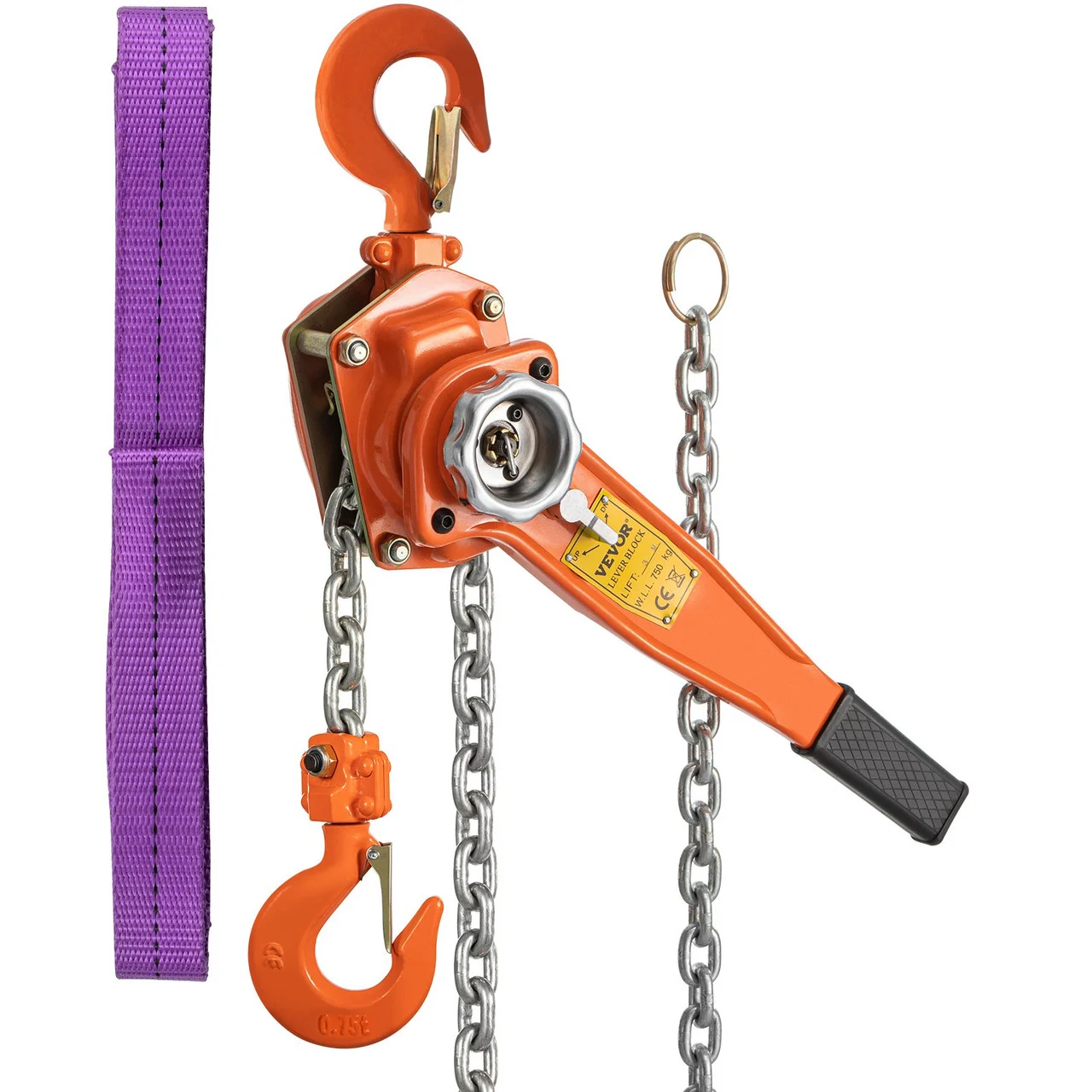 Lever Chain Hoist, 0.75Ton 1650lbs Capacity Ratchet Puller with 10FT Max. Lifting Height, Come Along 2 Heavy Duty Steel Hooks, Manual Handling Tool for Cargo Moving in Construction, Warehouse