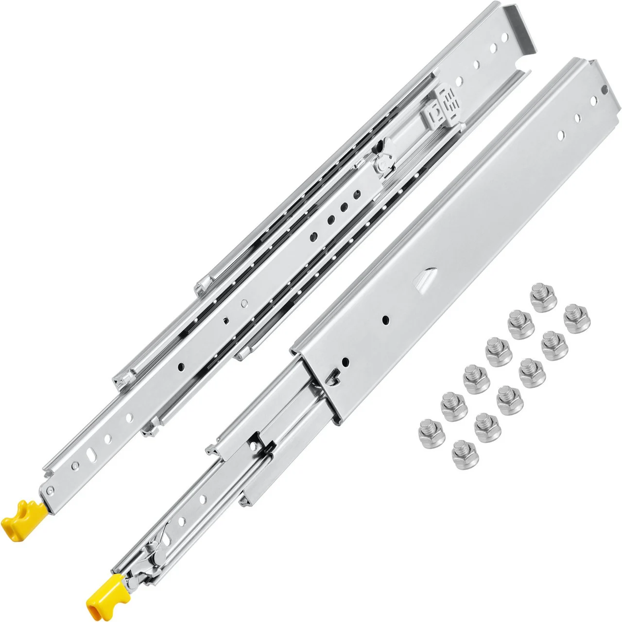 Drawer Slides with Lock, 1 Pair 24 inch, Heavy-Duty Industrial Steel up to 500 lbs Capacity, 3-Fold Full Extension, Ball Bearing Lock-in & Lock-Out, Side Mount