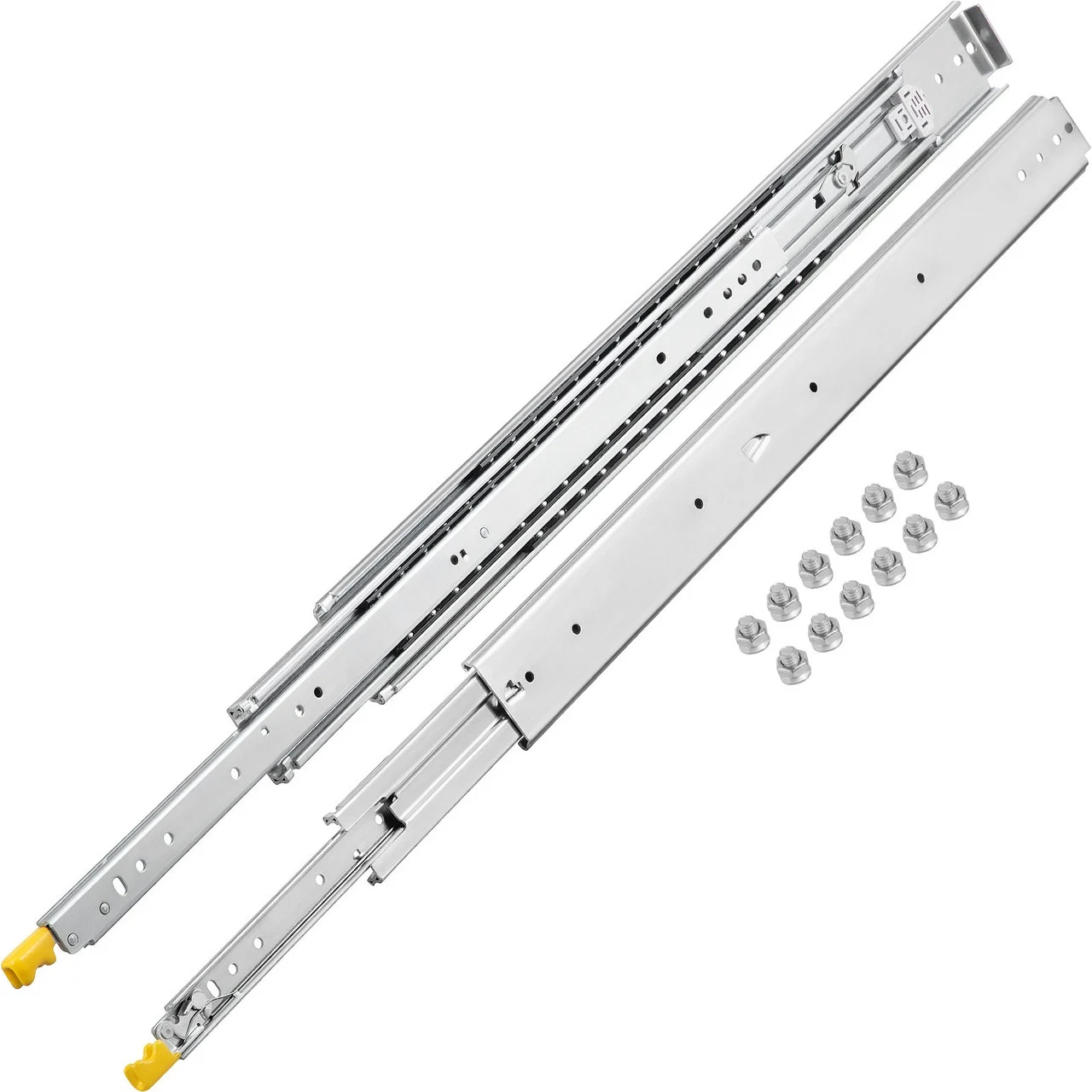 Drawer Slides with Lock, 1 Pair 56 inch, Heavy-Duty Industrial Steel up to 500 lbs Capacity, 3-Fold Full Extension, Ball Bearing Lock-in & Lock-Out, Side Mount