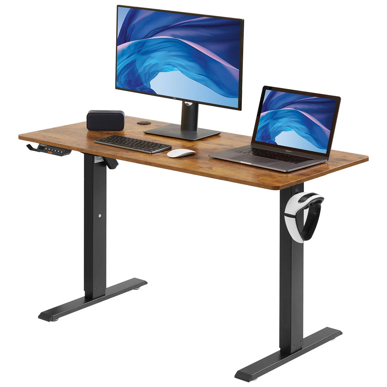 Height Adjustable Desk, 55.1 x 27.6 in(1.4m*0.7m), 3-Key Modes Electric Standing Desk,Whole Piece Desk Board, Sturdy Dual Metal Frame, Max. Bearing 180 LBS Computer Sit Stand up Desk, for Home and Office