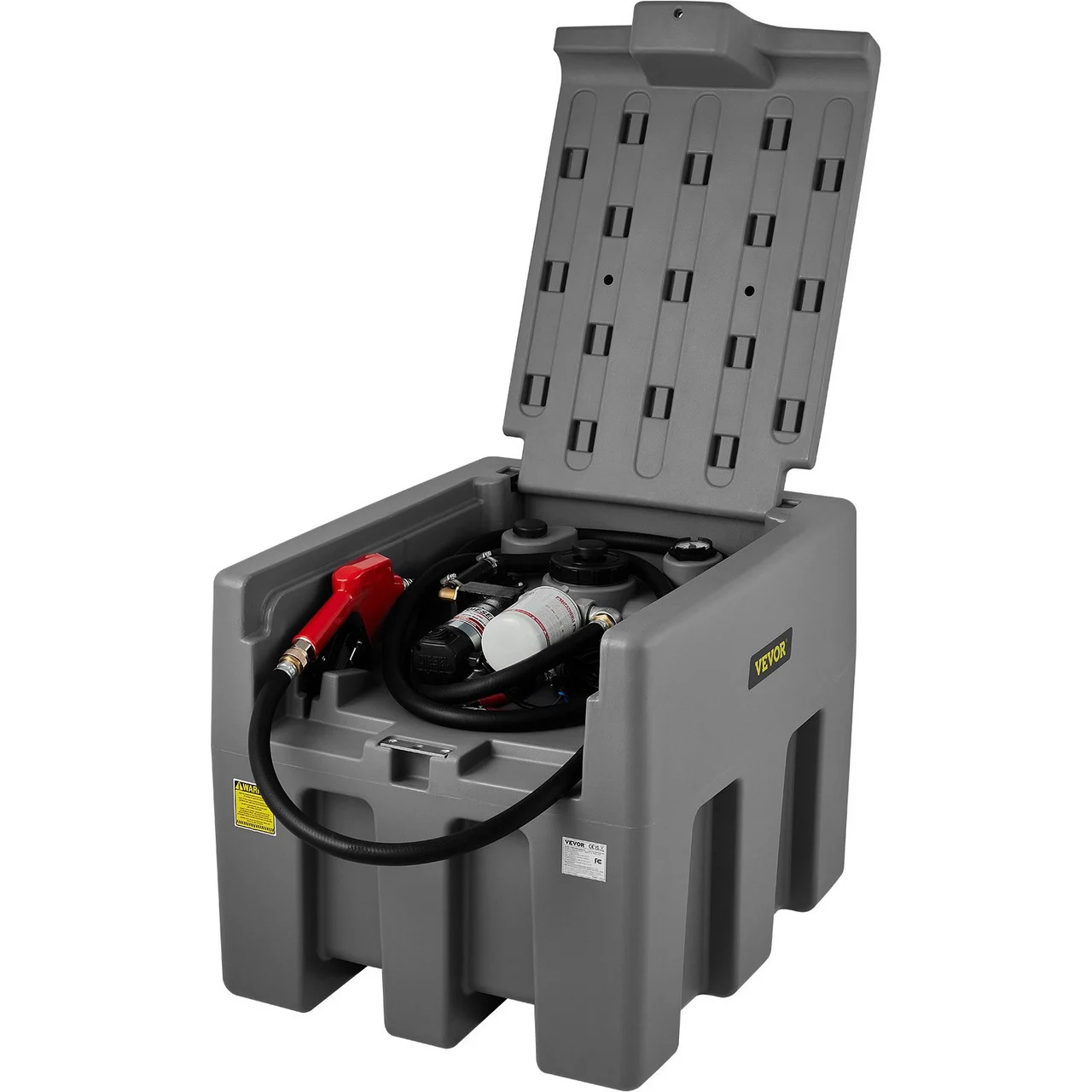 Portable Diesel Tank, 58 Gallon Capacity & 10 GPM Flow Rate, Diesel Fuel Tank with 12V Electric Transfer Pump and 13.1ft Rubber Hose, PE Diesel Transfer Tank for Easy Fuel Transportation,Gray