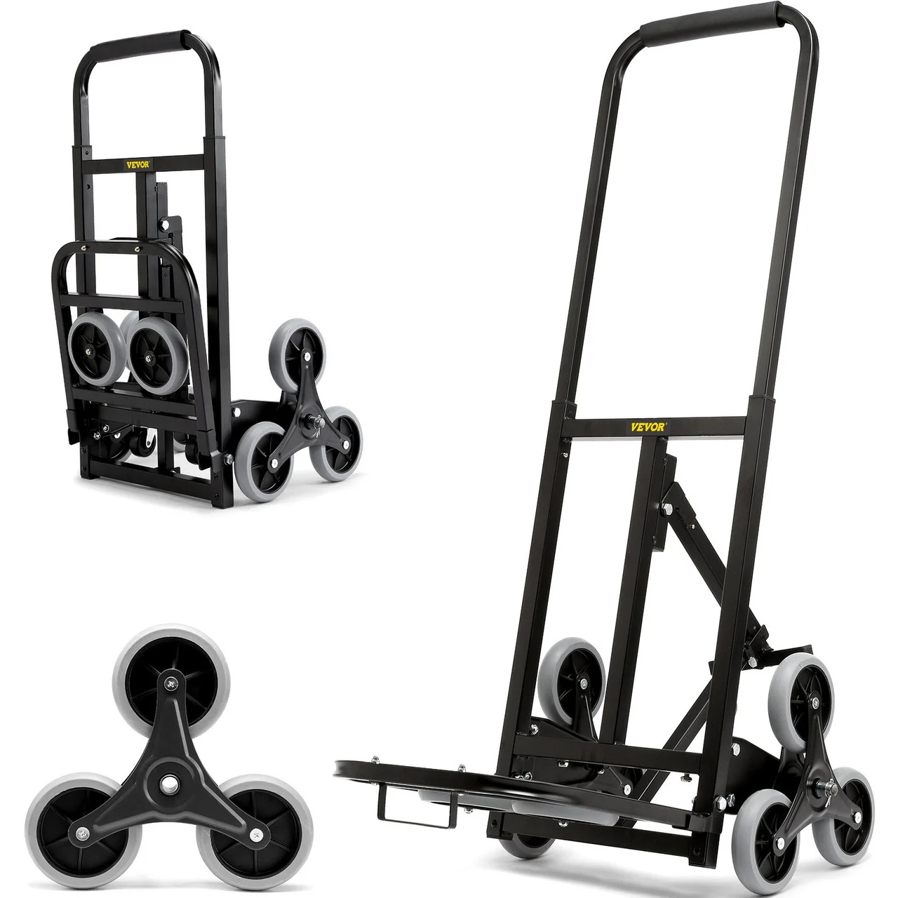Stair Climbing Hand Truck, Heavy-Duty Hand Cart Dolly 375 lbs Load Capacity, Foldable Stair Climber Hand Trucks with Adjustable Handle, All Terrain Cart for Stairs with 10 Wheels