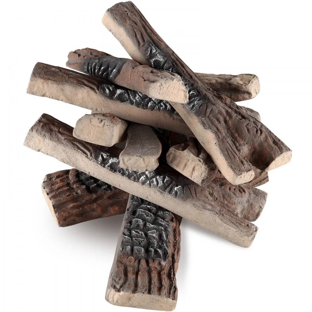 10 Pcs Gas Fireplace Logs, Large Ceramic Logs for Fireplace Decorative, Heat-Resistant Wood Log Gas Realistic Logs, Stackable Wood Branches for Gas Fireplace, Firebowl Indoor or Outdoor