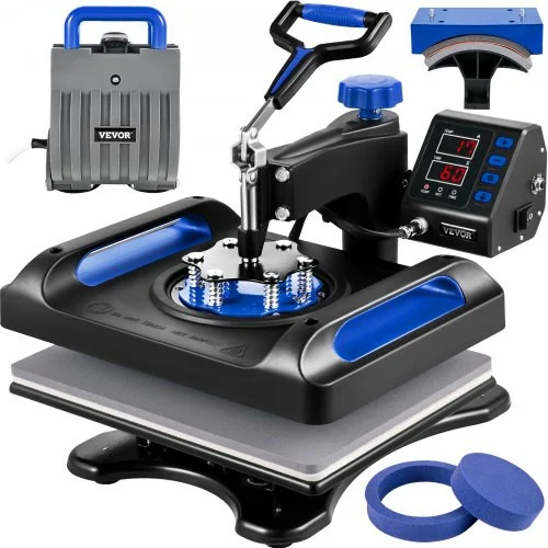 Heat Press Machine 12x15, 800W Heat Press for Sublimation 5 in 1 Combo, Dual Digital Heat Press Transfer, Uniform Heat, Anti-Scald Cover, Vinyl Transfer Printer for T Shirts Mug Cap Plate, Blue