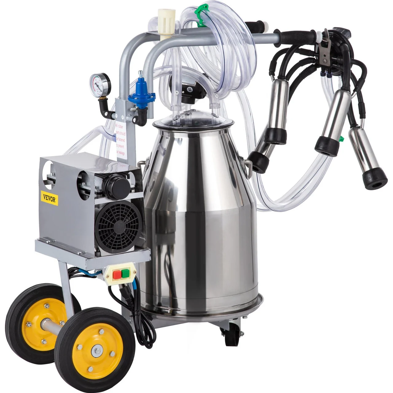 Electric Milking Machine 25L,Milker Machine 5-8 Cows per Hour, 0.55KW 1680 RPM Milking Equipment with 25L 304 Stainless Steel Bucket Single Cow Milking Machine Bucket Milker for Cows and Goat