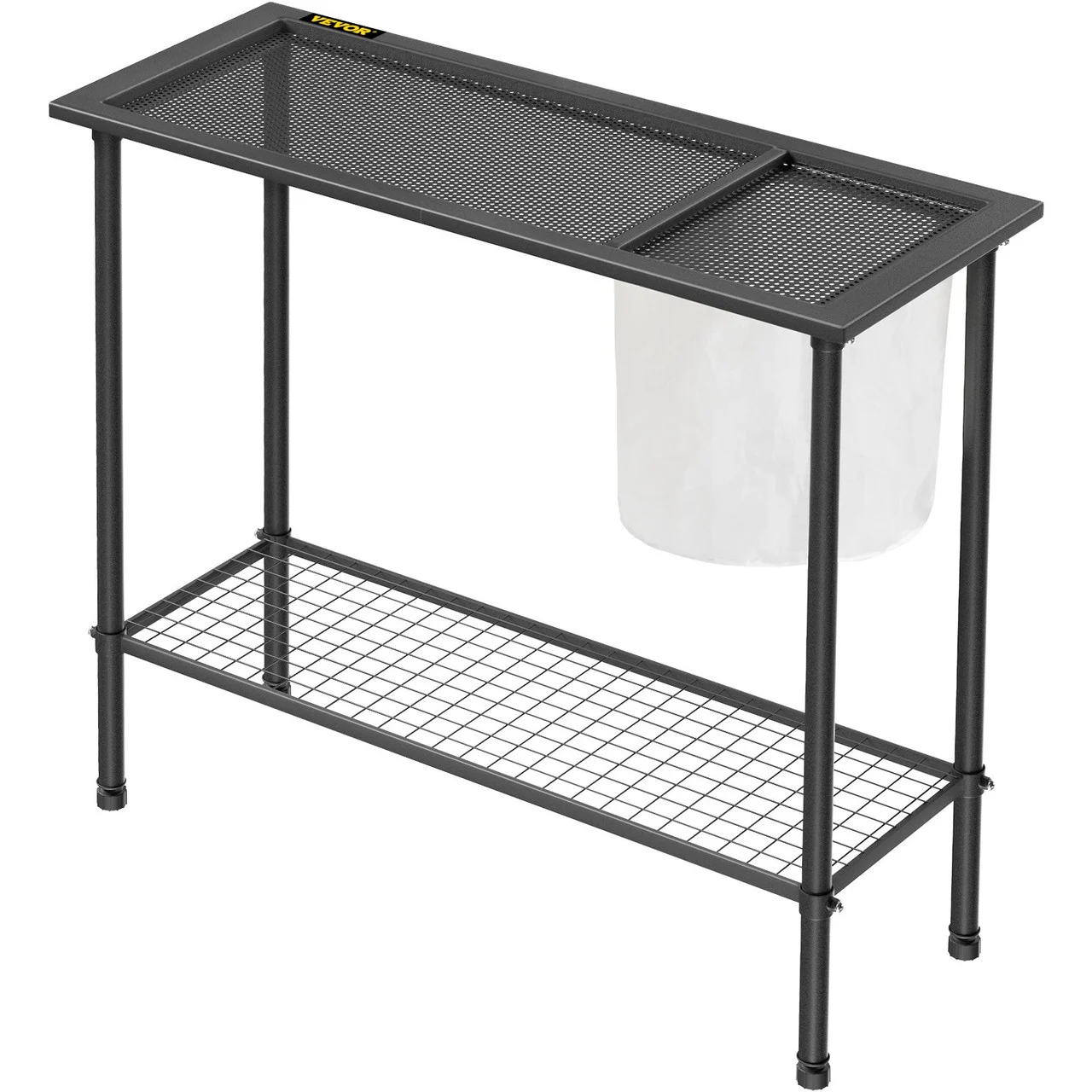 Potting Bench, 39" L x 15" W x 33" H, Steel Outdoor Workstation with Rubber Feet & Mesh Bag, Multi-use Double Layers Gardening Table for Greenhouse, Patio, Porch, Backyard, Black