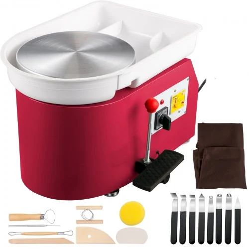 Pottery Wheel 28cm Pottery Forming Machine 350W Electric Pottery Wheel with Adjustable Feet Lever Pedal DIY Clay Tool with Tray for Ceramic Work Clay Art DIY Clay Pink, 18 Piece