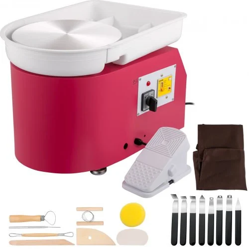 Pottery Wheel 28cm Pottery Forming Machine with Detachable Basin Foot Pedal Control 350W Art Craft DIY Clay Tool for Art Craft Work and Home DIY Pink, 18 Piece