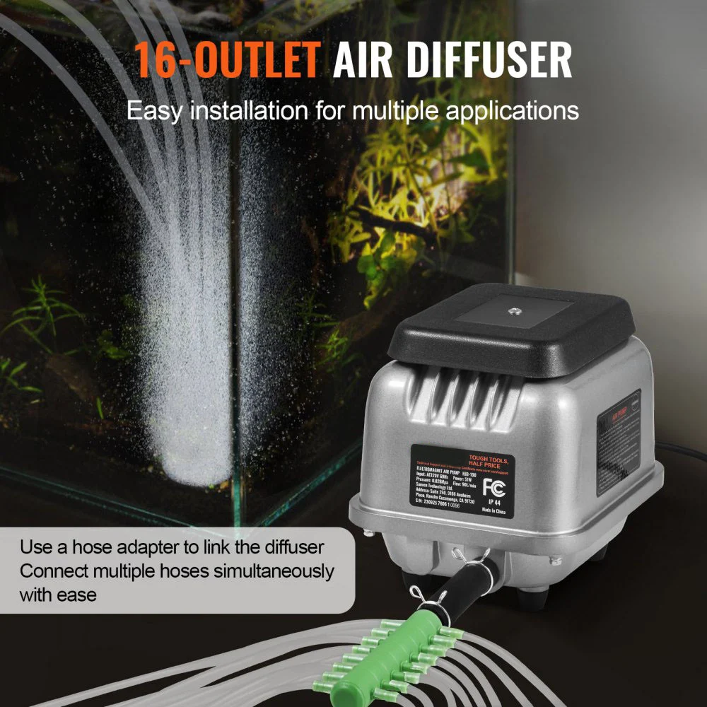 Linear Air Pump, 90L/Min Air Flow Septic Aerator Pump, Aeration System for 1/4 Acre 10 FT Deep Ponds, Water Gardens, Waste Treatment, Septic Tanks, Aquariums, Seafood Restaurants, Fish Farms