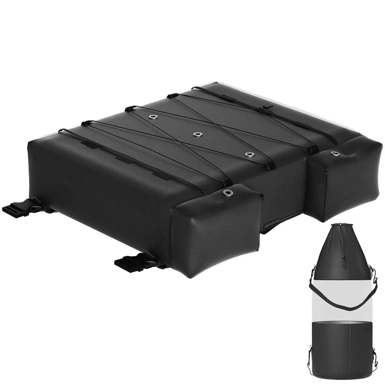 T-Top Storage Bag, for 4 Type II Life Jackets, w/ a Boat Trash Bag, 600D Oxford Fabric Life Vests Storage Bag for Most T-Top Boats, Bimini Tops and Pontoon Tops (Life Jackets not Included)