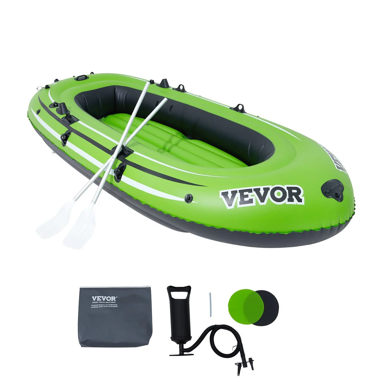 Inflatable Boat, 4-Person Inflatable Fishing Boat, Strong PVC Portable Boat Raft Kayak, 45.6" Aluminum Oars, High-Output Pump, Fishing Rod Holders, and 2 Seats, 1100 lb Capacity for Adults, Kids