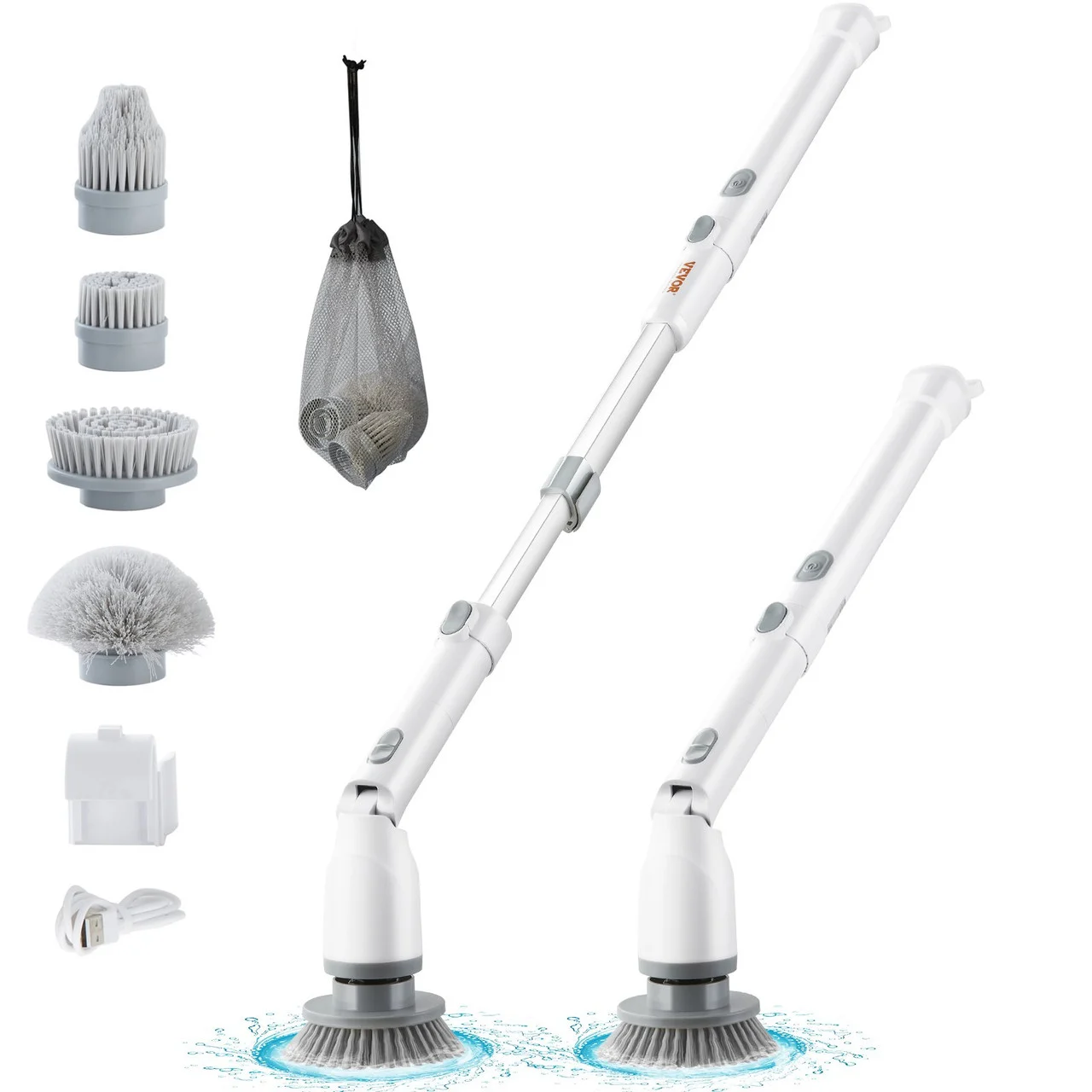 Electric Spin Scrubber, Cordless Cleaning Brush with 2 Adjustable Speeds and Extendable Long Handle, 1.5H Runtime Power Shower Scrubber with 4 Replaceable Brush Heads for Bathroom, Tub, Tile
