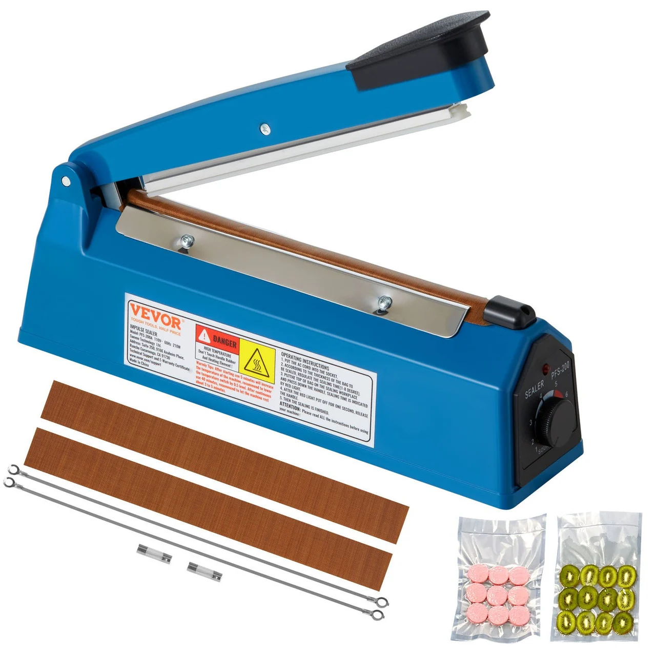 Impulse Sealer 8 inch, Manual Heat Sealing Machine with Adjustable Heating Mode, Aluminum Shrink Wrap Bag Sealers for Plastic Mylar PE PP Bags, Portable Poly Bag Sealer with Extra Replace Kit