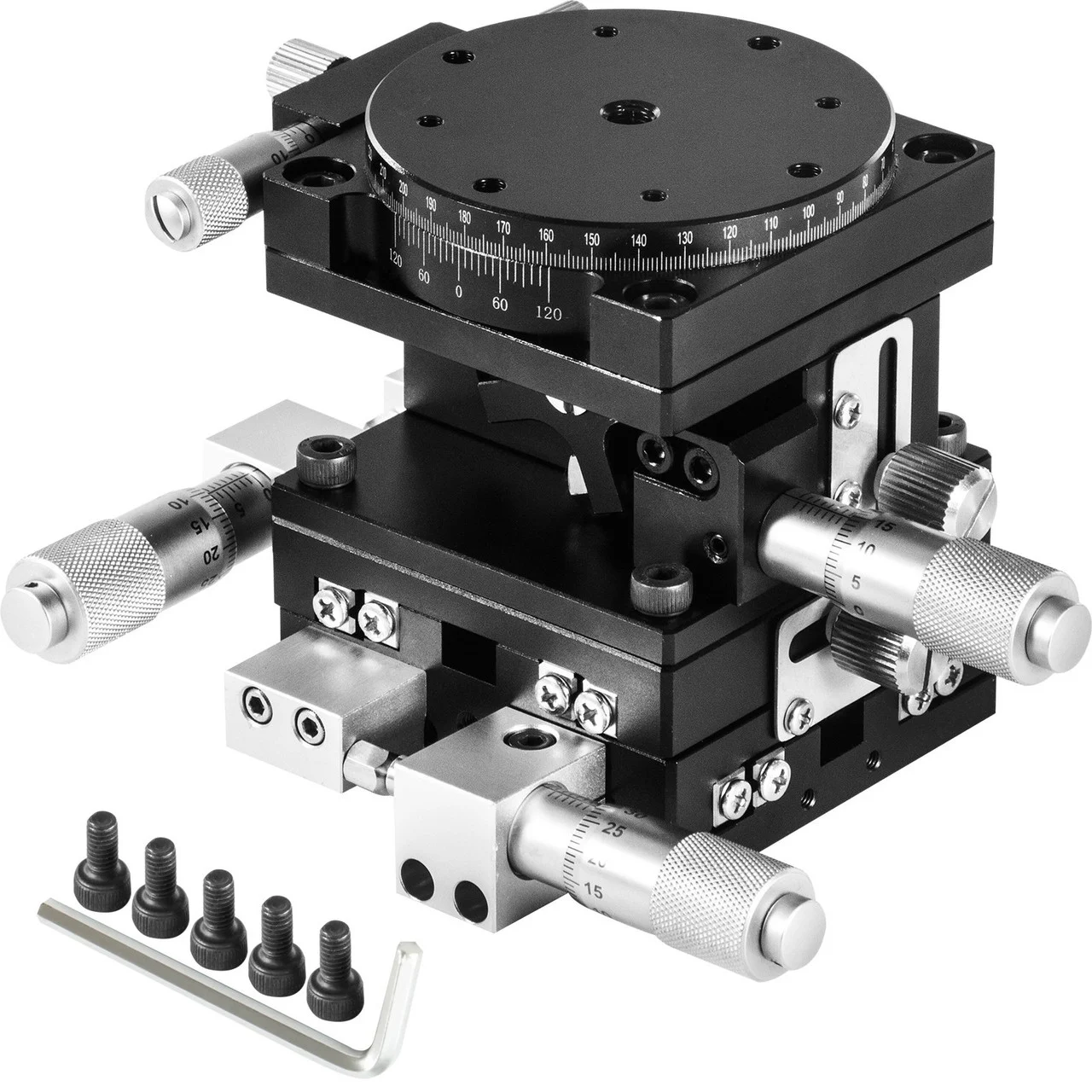 XYZR Linear Stage 4 Axles 60 x 60 mm Trimming Platform, Bearing Tuning Platform Sliding Table, XYZR 4 Directions Manual Linear Stage for Optical Instruments, Measuring Devices, Semiconductor