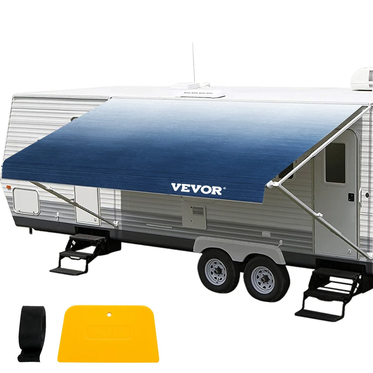 RV Awning, Awning Replacement Fabric 16 FT (Fabric 15'2"), Slate Blue RV Awning Replacement, 15oz Vinyl Material Replacement Awning, Sun Shade and Waterproof Camper Awning Replacement Fabric