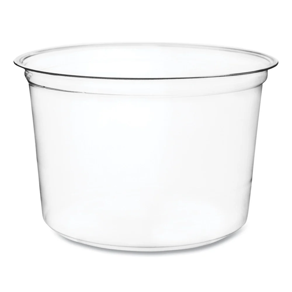 Vegware 4.6 in. x 3 in. 16 oz. Compostable Plastic Round Deli Pots - Clear (500/Carton)