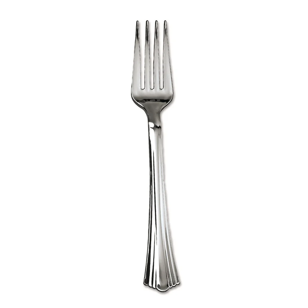 WNA Reflections Design Heavyweight Plastic Forks - Silver (600/Carton)