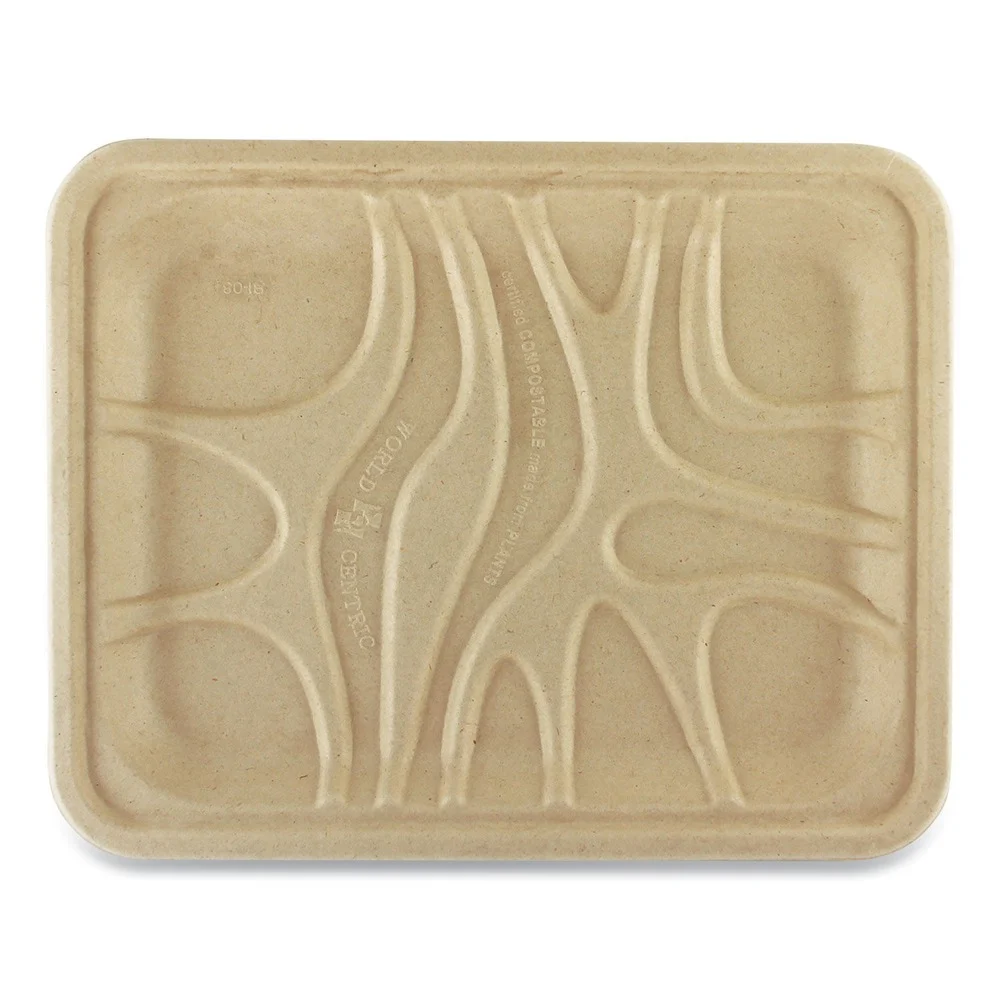 World Centric 9.1 x 7.1 x 0.7 Fiber Paper Trays - Natural (500/Carton)