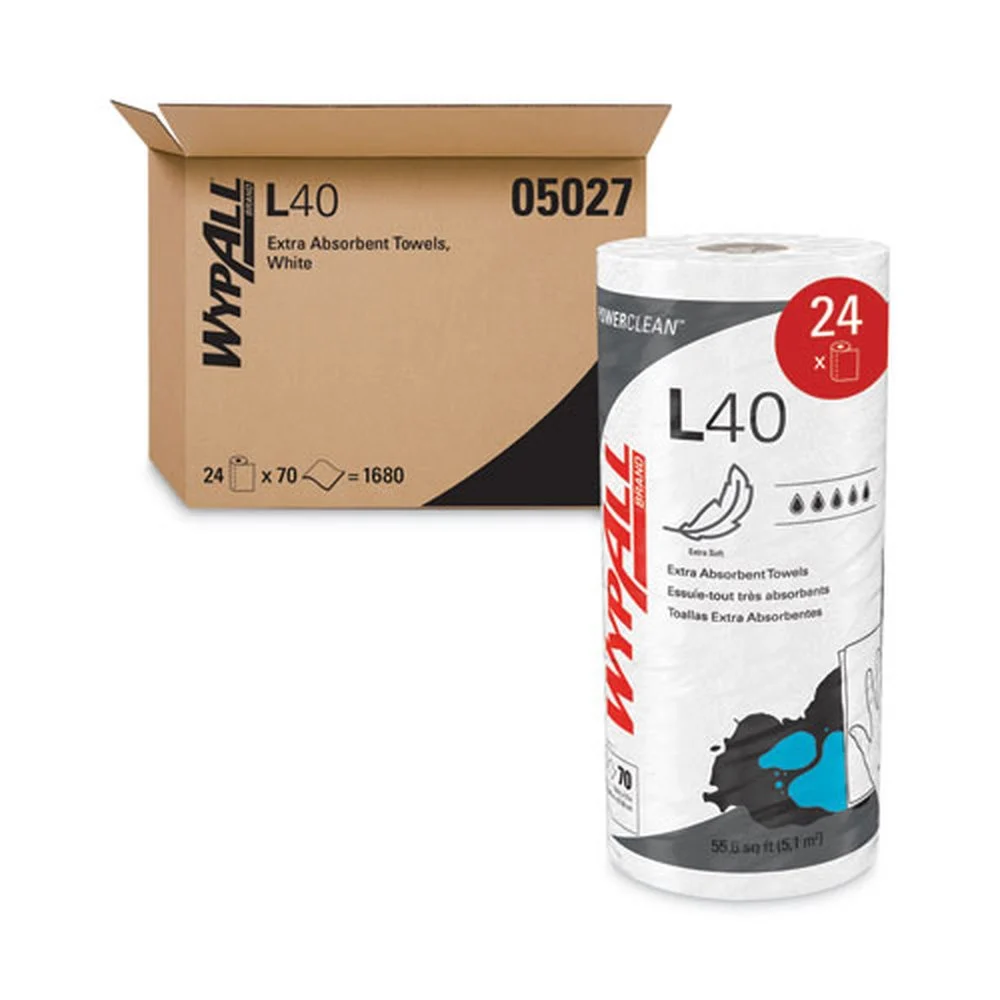 WypAll L40 Small Roll 10.4 in. x 11 in. Towels - White (70/Roll, 24 Rolls/Carton)