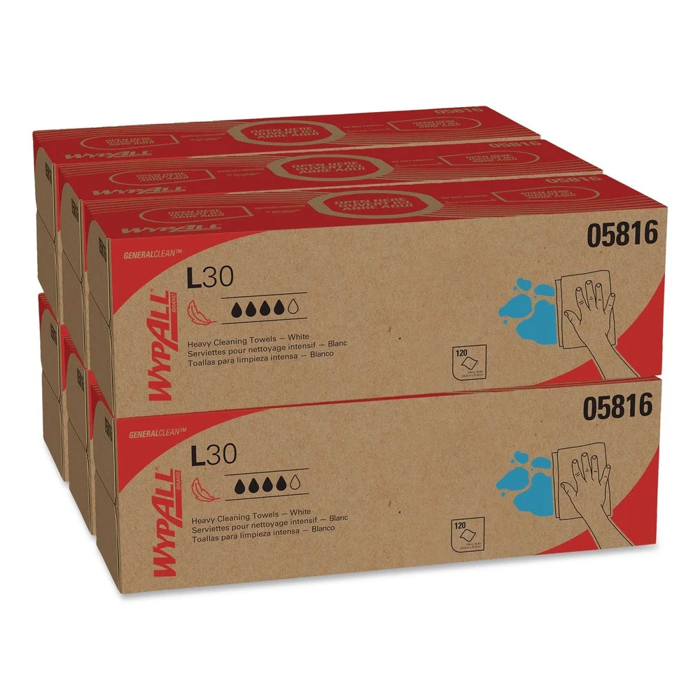 WypAll L30 POP-UP Box 9.8 in. x 16.4 in. Towels - White (120/Box, 6 Boxes/Carton)