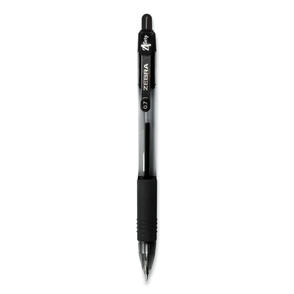 Zebra Z-Grip Medium 0.7 mm Retractable Ballpoint Pen - Black (1 Dozen)